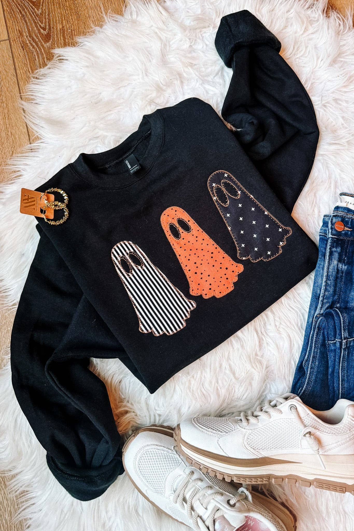 3 Spooky Ghosts Appliqué Embroidered Sweatshirt