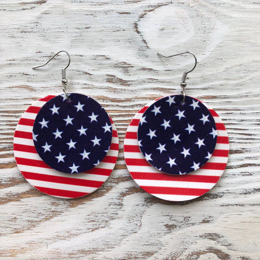 4th Of July Circle Patriotic Earrings