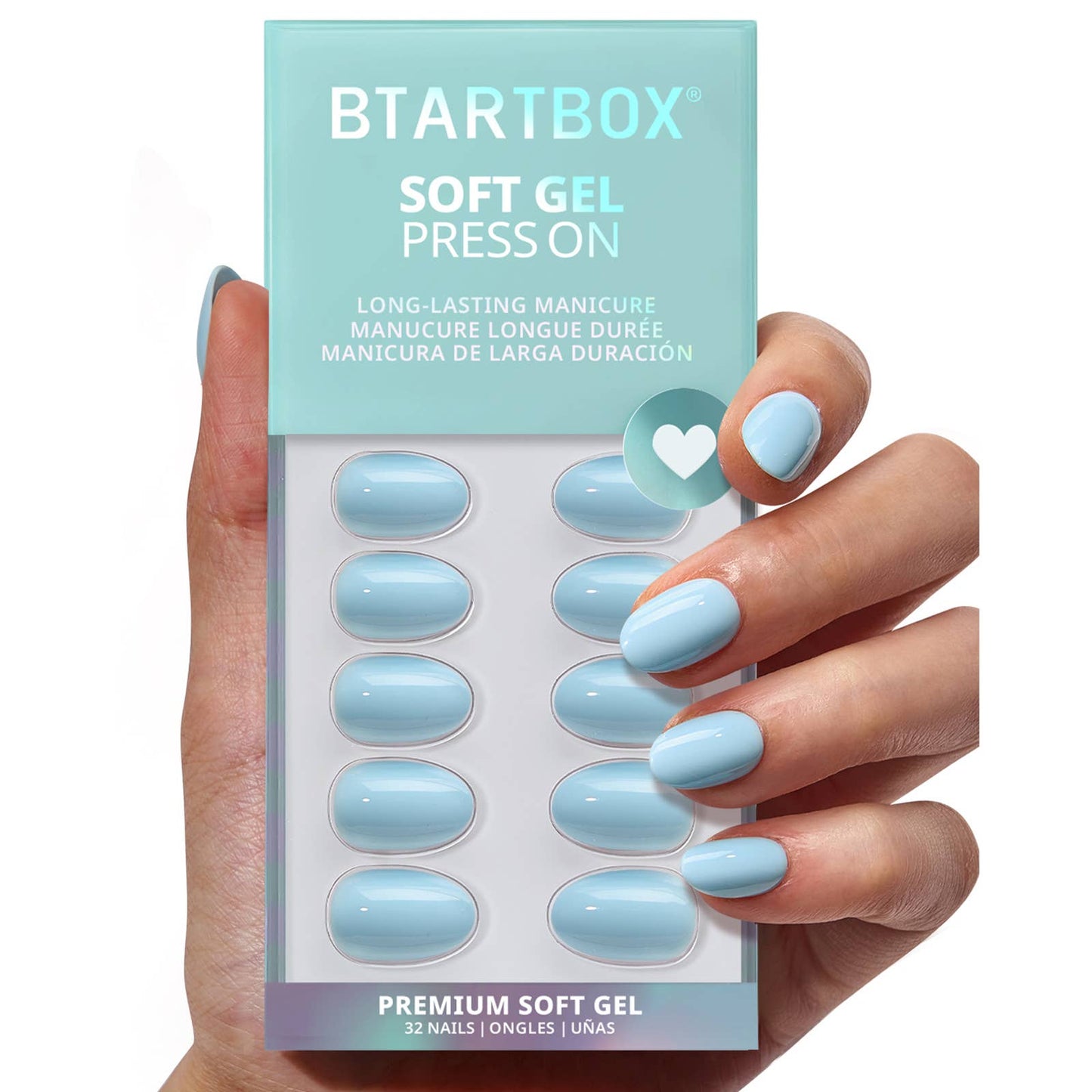 Light Blue Short Square Press On Nails: Sky Transition