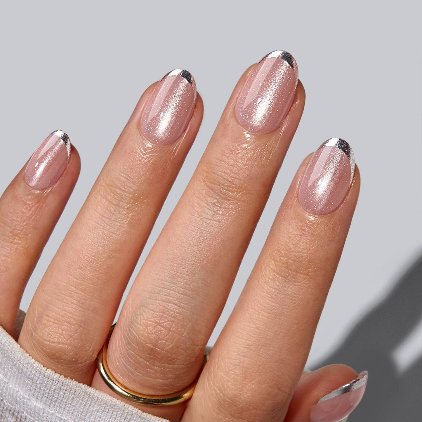 Pink Cat Eye Glossy Almond Nails - French Fake Nails Kit: Always Here