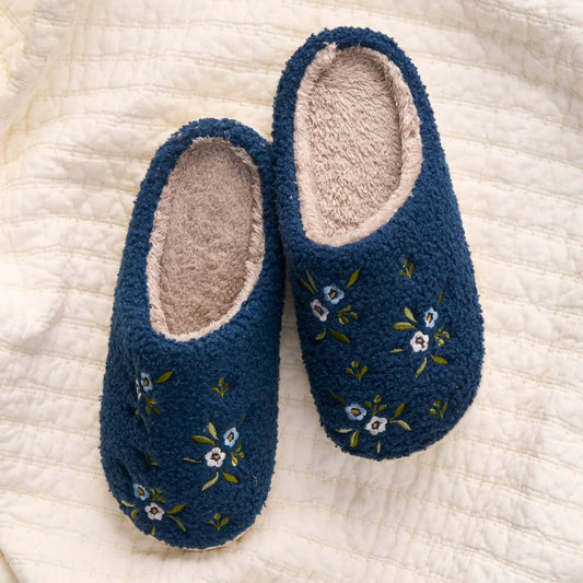 Navy Floral Slippers – Cozy Indoor House Shoes