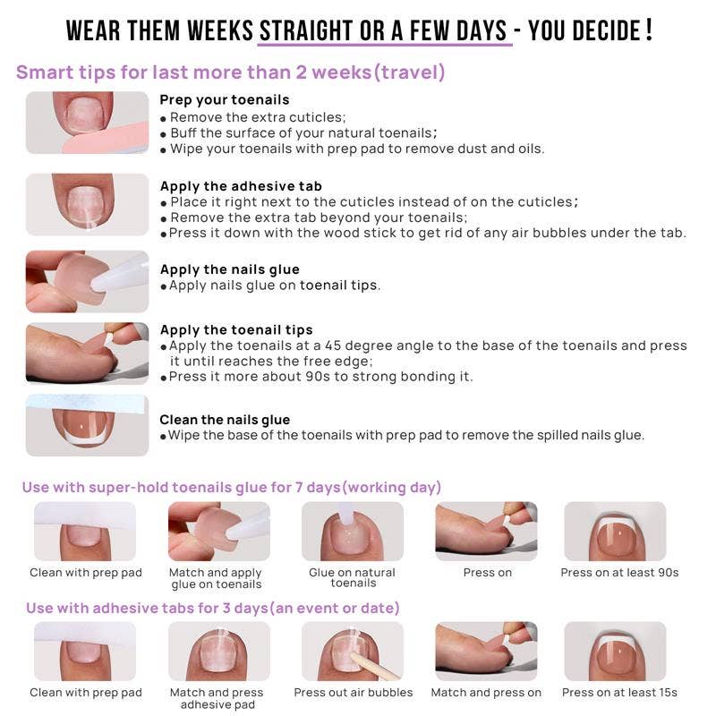 French Tip Press On Toe Nails - Short Squoval Toenails