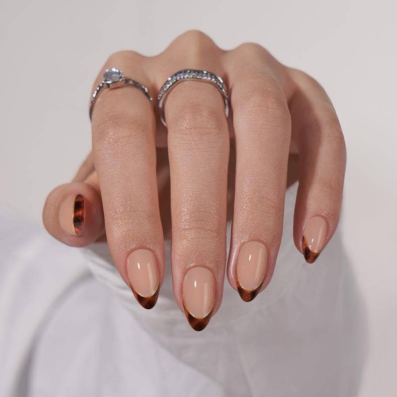 French Tip Press On Nails Bulk - Almond Brown Tortoise Shell