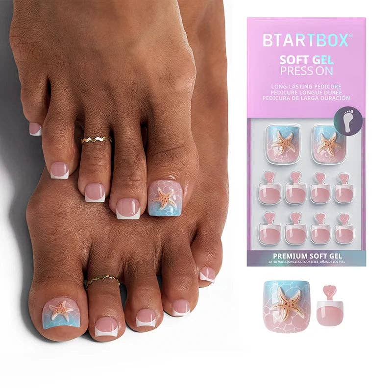 Summer Beach Blue Fake Nails-3D Starfish: Tide Play Pedi