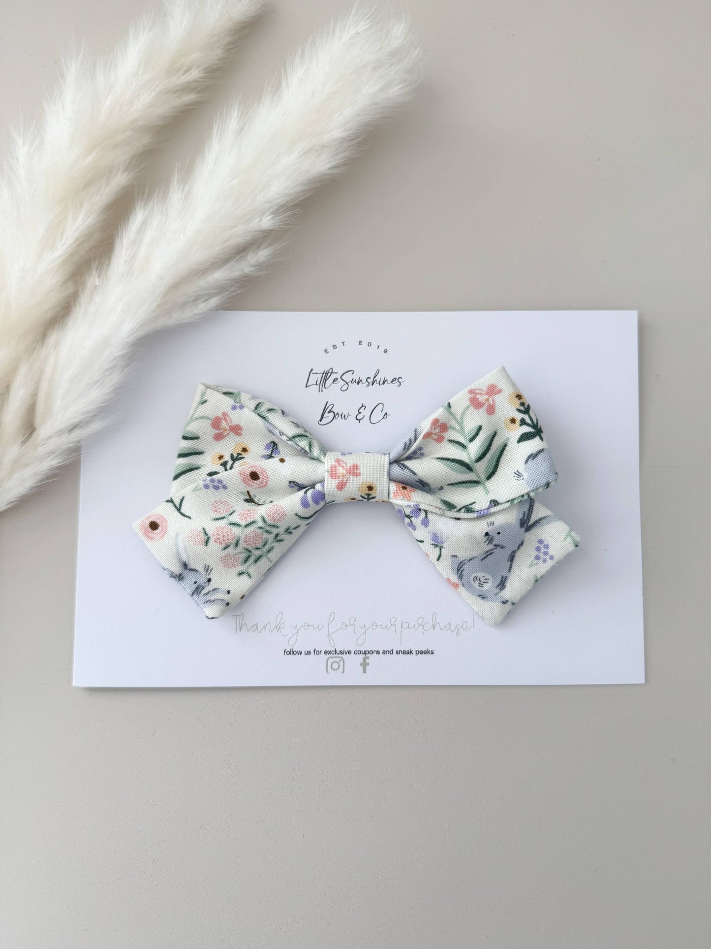 Cream Floral Bunnies  Easter Pinwheel Hair Bow: Pigtail Set