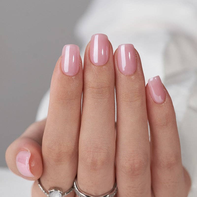Pink Glazed Pure Press On Nails - BTArtbox Square Fake Nails