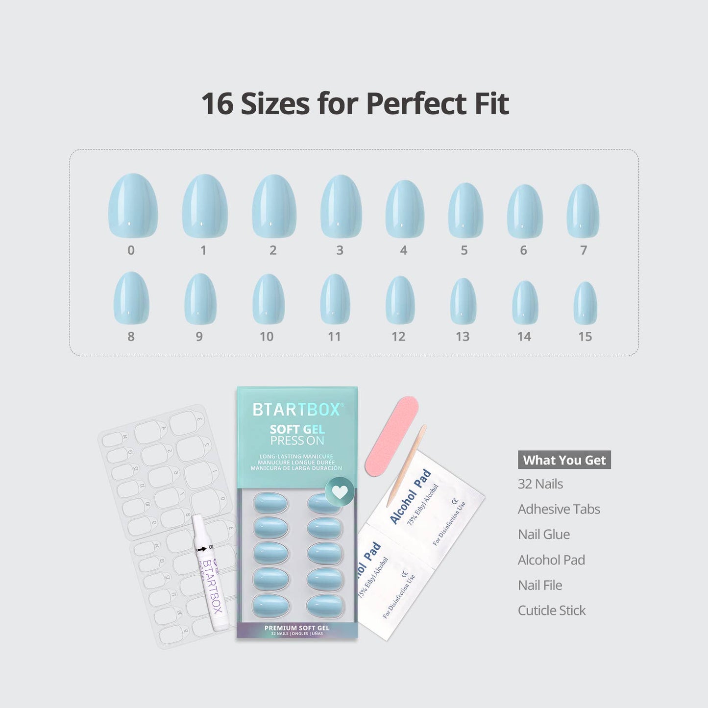 Light Blue Short Square Press On Nails: Sky Transition