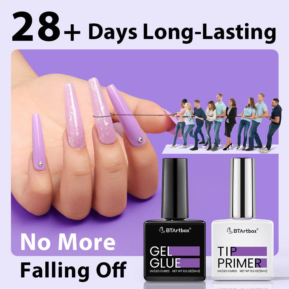 Gel Nail Glue and Tip Primer Set - Super Strong 4 in 1 for Fake Nails