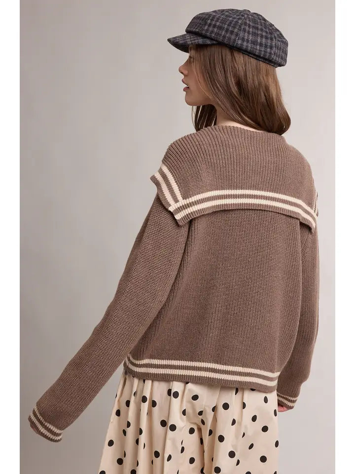 Mocha & Cream Sailor Collar Cardigan