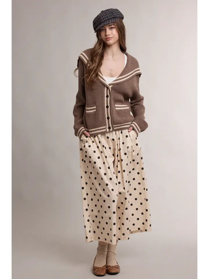Mocha & Cream Sailor Collar Cardigan