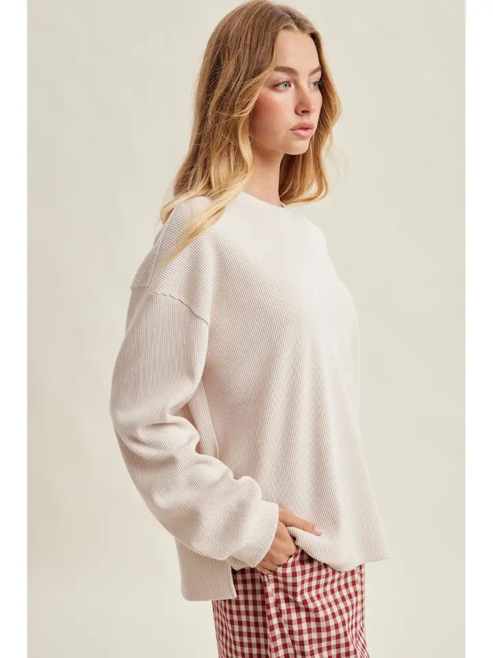 Oatmeal Waffle Knit Pullover
