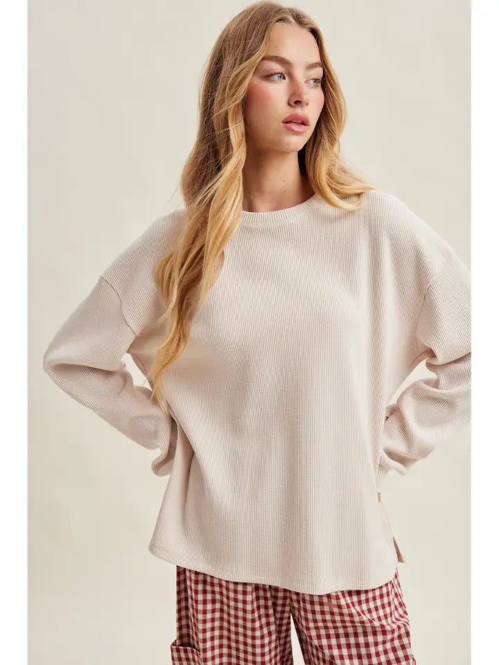 Oatmeal Waffle Knit Pullover